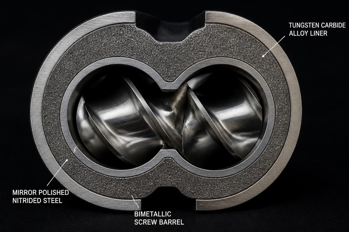 Bimetallic screw barrel cross section detail
